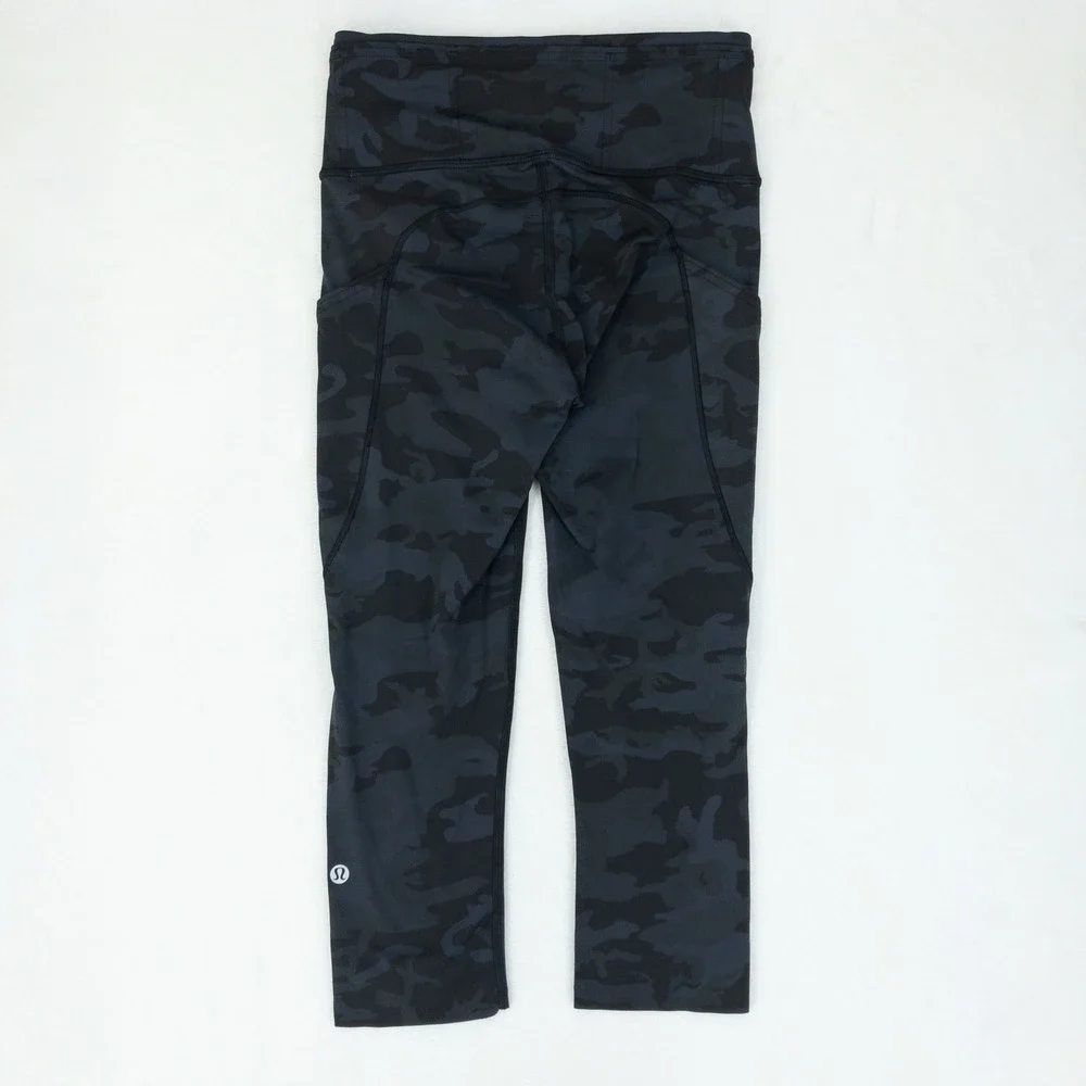 Lululemon Fast and Free Leggings Womens 4 Black Camo Cropped Athletic Tights